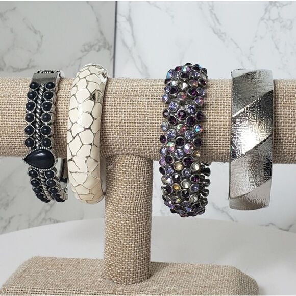 SET OF 4 Bangle Bracelets Hinged & Stretch Variety - Picture 1 of 8
